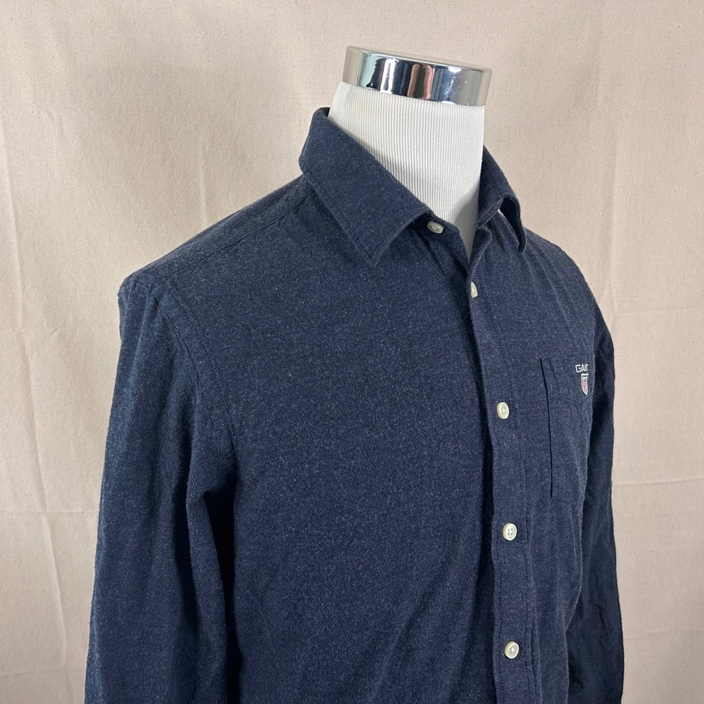 Gant Small Regular Fit Button Down Shirt Navy Blue Twill Flannel Cotton Mens